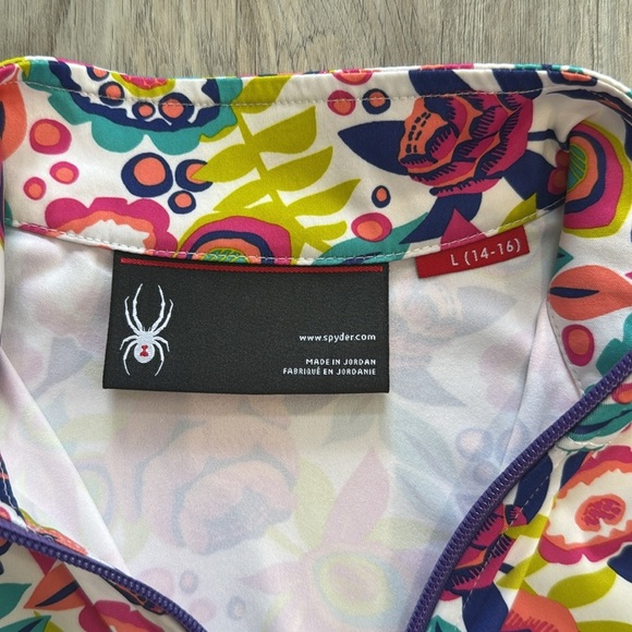 NWOT Spyder Kids Girl's L 14-16 Blue Pink Colorful Floral Half Zip (H24) - Picture 3 of 5